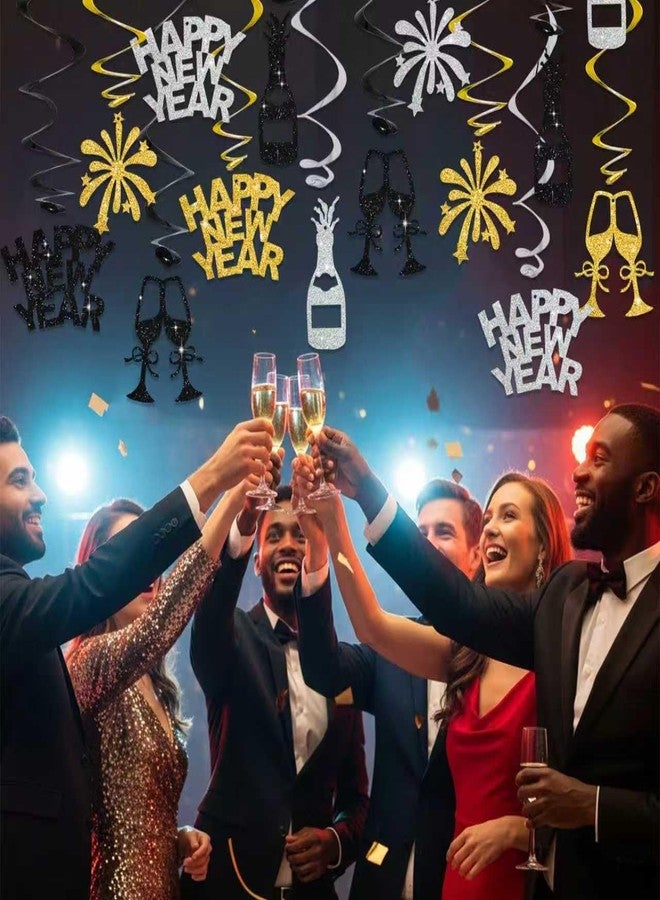 بيشيدا مجموعة بيشيدا من 18 قطعة من زينة الدوامات المعلقة للعام الجديد، زينة جاهزة للتعليق، زينة حفلات رأس السنة الجديدة 2026 (أسود وذهبي) - Image 5